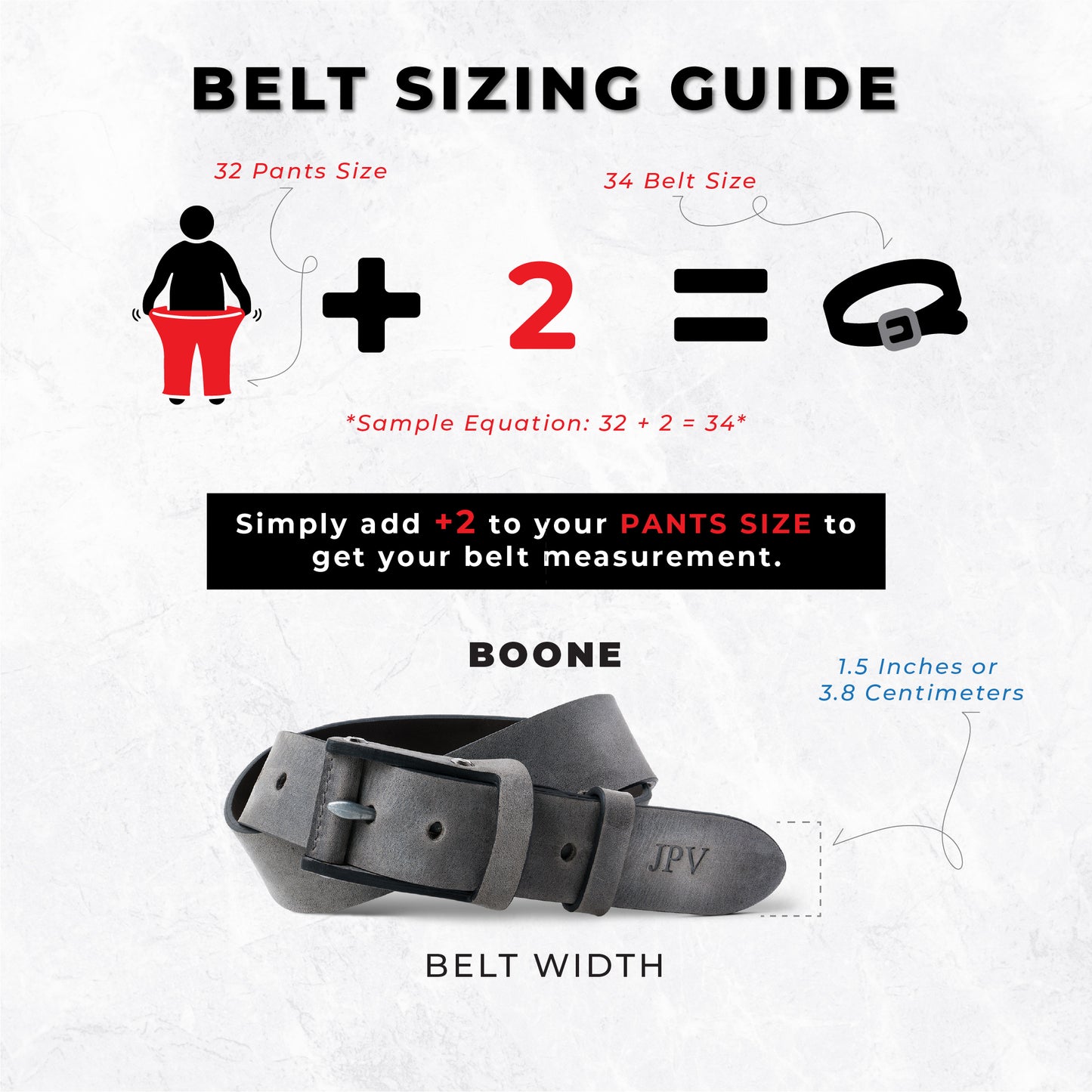 Close-up of the Boone Leather Belt, showcasing distressed leather, a nickel buckle, and a leather-wrapped clasp. Personalizable with fire-branded initials.