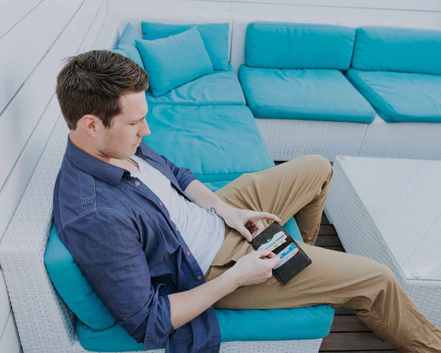 Chestnut leather bifold wallet with hidden pockets, multiple card slots, and monogram options—crafted for the modern minimalist by Atelier PEGAI.