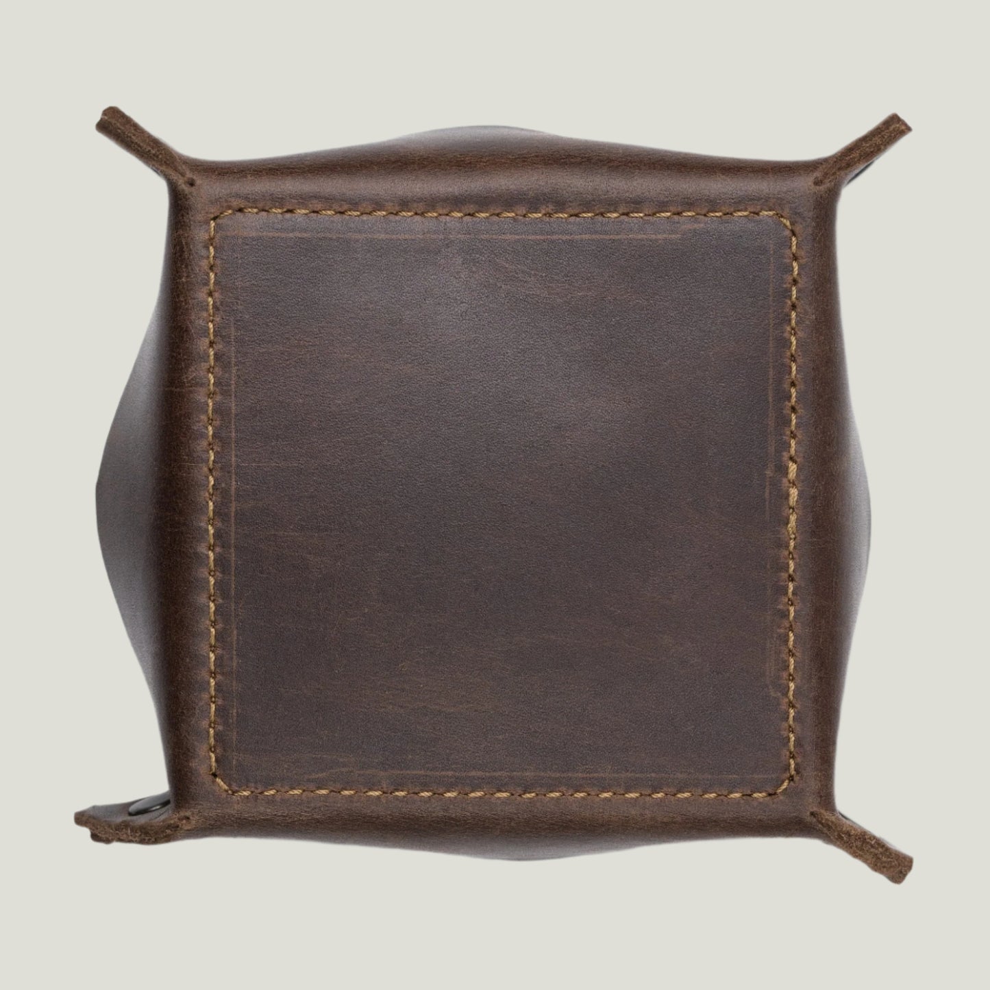 Antique leather catchall tray with a soft suede interior, expertly crafted by Atelier PEGAI. Perfect for holding keys, coins, and small essentials, with a stitched base for durability and timeless elegance.