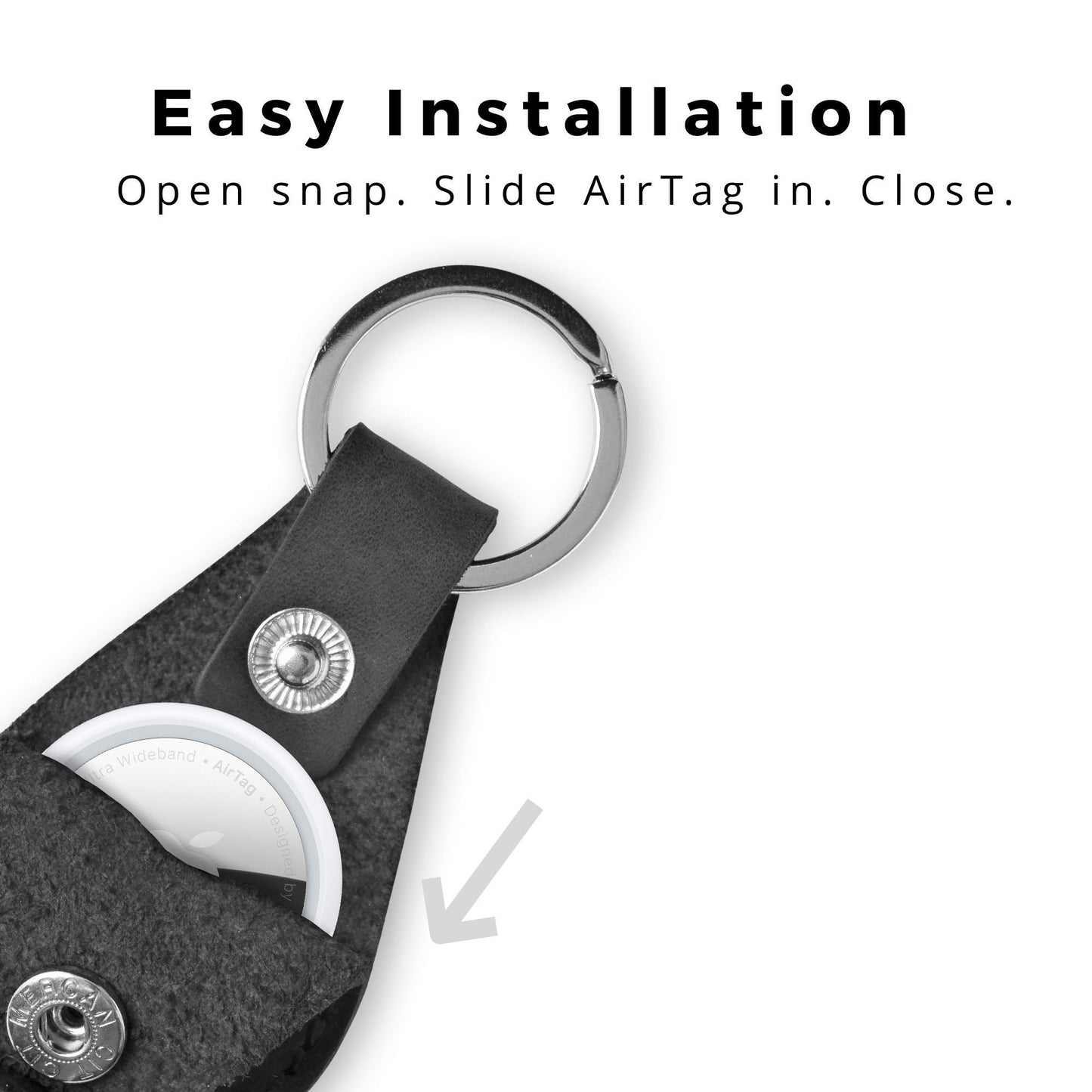 Charcoal Pear Leather AirTag Holder by Atelier PEGAI, crafted in Ubrique, Spain—sleek, durable, and designed for effortless tracking of keys, bags, or pets.