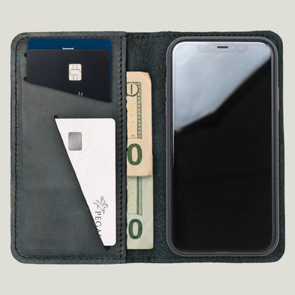 Side angle of the McLean wallet illustrating the magnetic attachment between the phone case and wallet, emphasizing the ease of detachment.